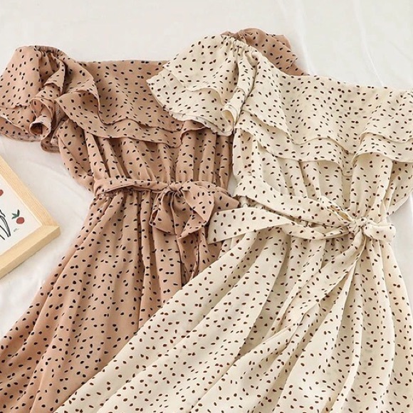 Raffle Off the Shoulder Tan Dress - Picture 3 of 8